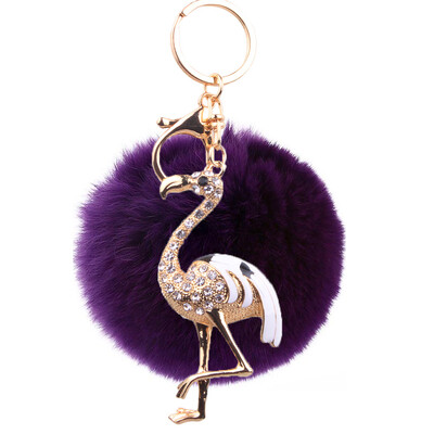 

Flamingo Keychain Rex Rabbit Fur Ball Exquisite Accessories Car Keychain