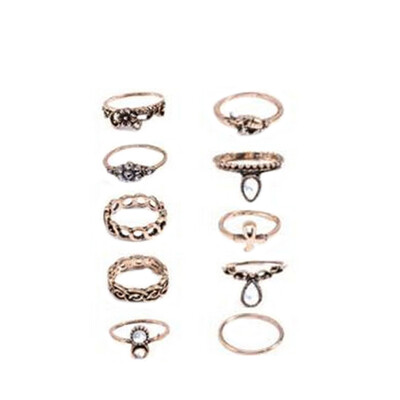 

2019 Popular Retro 10Pcs Set Silver Gold Fashion Arrow Moon Midi Finger Knuckle Rings