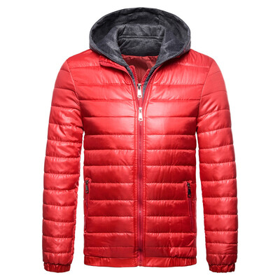 

Men Solid Color Hooded Zipper Short Coat Thicken Warm Casual Wadded Jacket