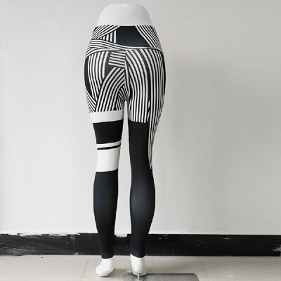 

Spot new Ebay Amazon striped digital printing hip high waist fitness yoga leggings women White