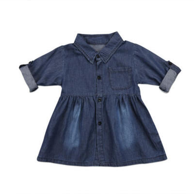 

Toddler Baby Girl Denim Shirt Dress Long Sleeve Party Casual Dresses Kid Clothes