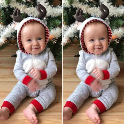 

Christmas Infant Baby Girl Boy Long Sleeve Antlers Romper Overall Clothes Set
