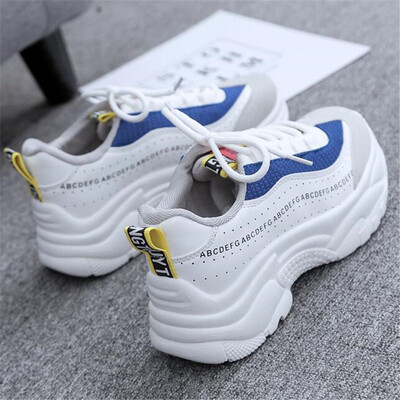 

2019 Spring New Leather Womens Platform Chunky Sneakers Fashion Women Flat Thick Sole Shoes Woman Dad Footwear F330