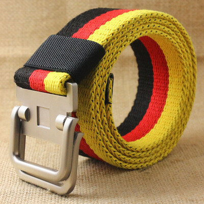 

New stripe Canvas belt fashion Alloy Double ring buckle Men belt casual Thicken Canvas Men&Women belt 110-140cm