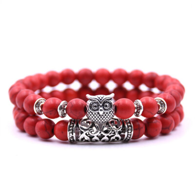 

Natural Stone Owl Bracelets Bangles Charm Bracelet Set For Women Men Bracelet Jewelry