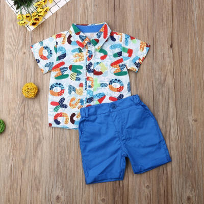 

Toddler Kids Baby Boys Formal Gentleman Suit Short Sleeve T-shirtSolid Shorts Pants Outfits Set