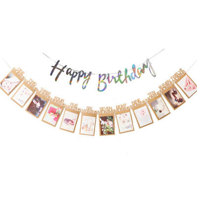 

Toponeto Baby Birthday Party Kraft Paper Photo Frame Pull Flag Decoration Letter Banner