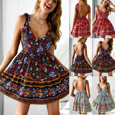 

US Women Strappy Backless Casual Sundress Ladies Summer Holiday Beach Mini Dress