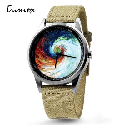 

Creative design of watch oil picture canvas belt sports waterproof steel watch when translating holiday gift Enmex