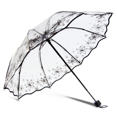 

PVC Transparent Umbrella Printing series Unique design umbrella rainy&sunny Three folding for women