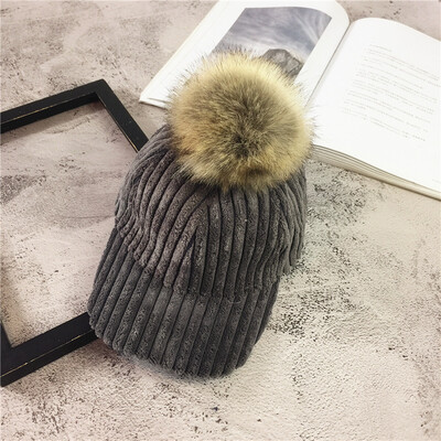 

Hat women fallwinter Korean fashion fur ball baseball cap fashion student hat winter thick cute street Cap
