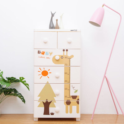 

Citylong five-layer baby drawer storage cabinet green plastic wardrobe cute giraffe printing locker 5177