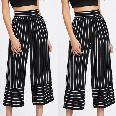 

Women Wide Leg High Waist Casual Crop Pants Summer Loose Culottes Trousers