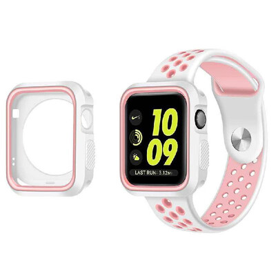 

Dual Colors Soft Silicone Case Bumper Protective Watch Case Shell For Apple Nike watchband Watch Series 1 2 3 Cover Frame Full Pro