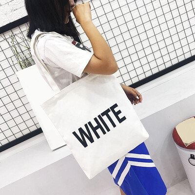 

Women Canvas Shoulder Bag Letters Print Large Capacity Zippered Shopping Totes Handbag