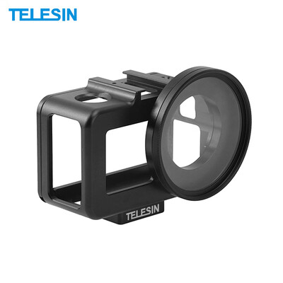 

TELESIN Aluminum Alloy Protective Border Housing Frame Case Shell Cage with Hot Shoe 52mm UV Filter Lens Cap for DJI OSMO Action C