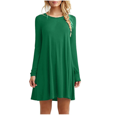 

Tailored Women Casual Solid Long Sleeve Round Neck Loose Dress Ruffle Mini Dress