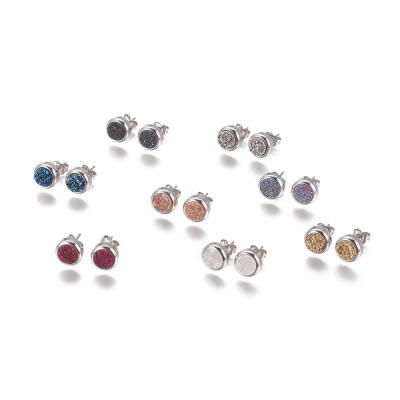 

Electroplate Natural Druzy Quartz Stud Earrings with 304 Stainless Steel Findings Flat Round Mixed Color 15155x8x445mm Pi