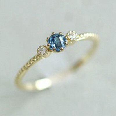 

Women Natural Sea Blue Sapphire Simple Rings Engagement Wedding Party Courtship Ring Jewelry