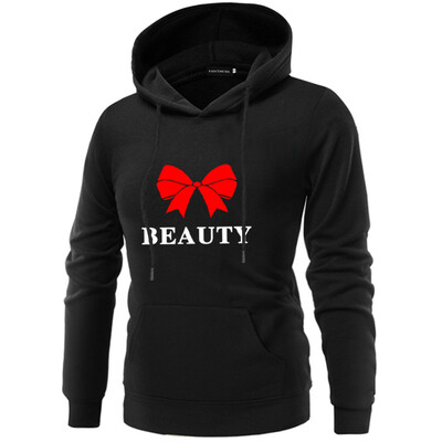 

Couple Casual Hoodie Beast Beauty Letter Print Hooded Sweatshirt Pocket Tops Valentines Day Gift