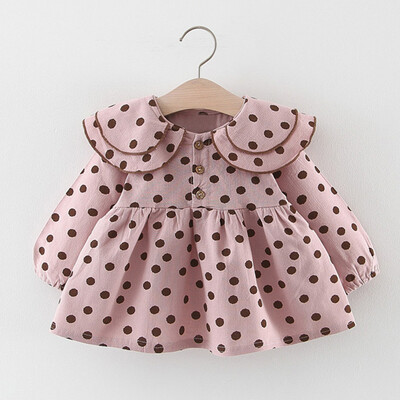 

Infant Baby Girls Long Sleeve Ruffles Dot Print Dresses Clothes Dress