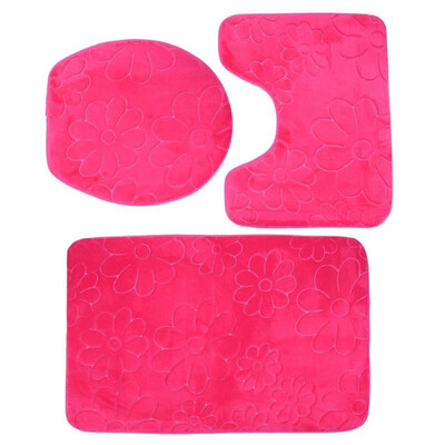 

3pcsSet Bathroom Mat Embossing Flannel Floor Cushion Toilet Seat Cover