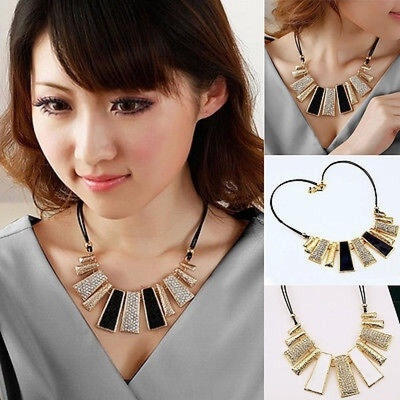 

Women Fashion Design Crystal Pendant Chain Choker Chunky Statement Bib Necklace