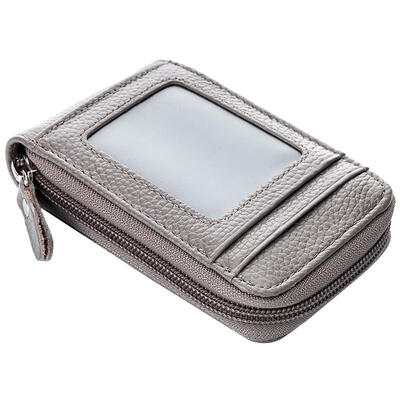 

Leather Credit ID Card Holder Men Women Zipper Wallet Multi-card Position Genuine Leather Business Unisex Card Wallet