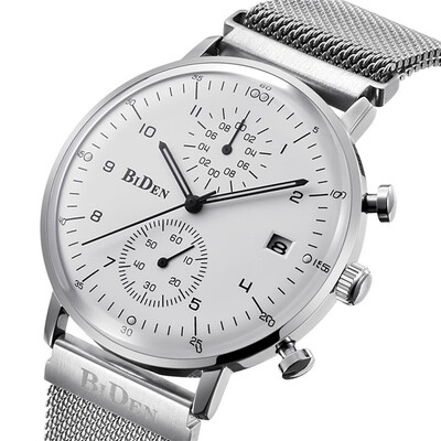 

Biden Biden Mens Calendar Slim Mesh Waterproof Three-Eyed Watch