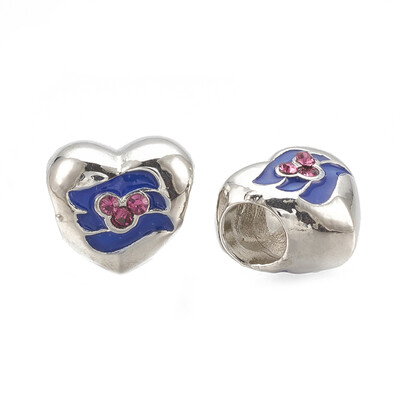 

Alloy European Beads Large Hole Beads with Rhinestone&Enamel Heart Platinum Rose 11x12x9mm Hole 5mm