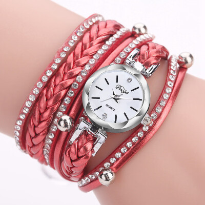 

Off-the-shelf fashion popular hand-woven PU winding fashion watch trend rhinestone ladies watch