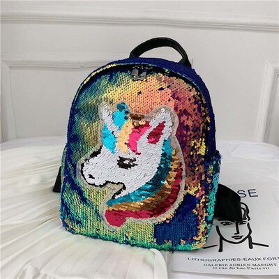 

New 10 Colors Cute Unicorn Sequin Backpack Teen-Girls School Bag Glitter Bling Sequins Shoulder Bag12 X 98 X 39 In