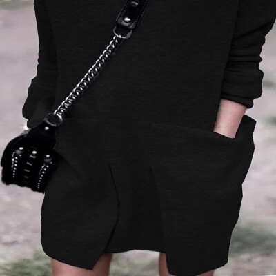 

Mock Neck Solid Long Sleeves Pockets Tube Shift Dress