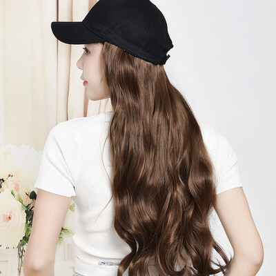 

Gobestart Hat Wig One Wig Female Long Curly Hair Big Wave Wig Set Hat
