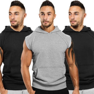 

Mens Sleeveless Hoodie Hooded Sweatshirt Sport Gym Sweats Tops Shirts Vest