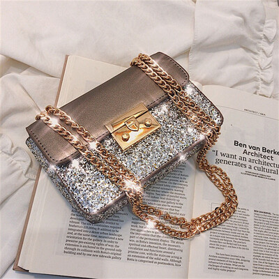 

Ins super fire sequin bag female 2019 new Korean version of the wild single shoulder slung fashion chain lock small square bag
