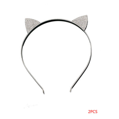 

2 Pcs Korean Cat Ears Slim Headbands Glitter Rhinestone Studded Hair Hoop Headpieces Accessories
