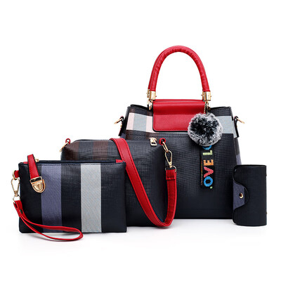 

The new four-piece mobile handbag Korean version of the contrast color plaid pattern shoulder diagonal cross mother package