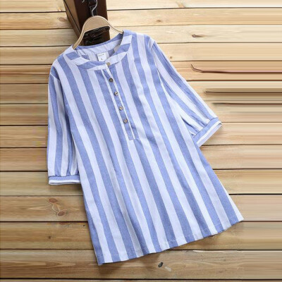 

Starmoon Womens New Cotton Solid Color Striped Half Sleeved Loose Blouse Casual Shirt