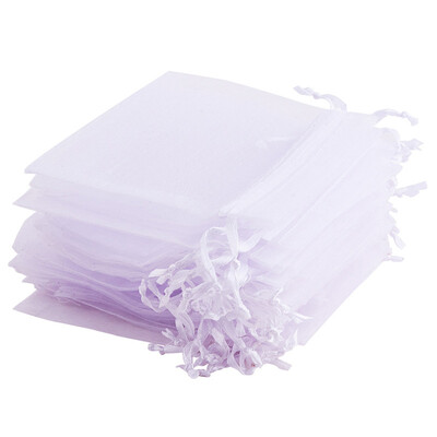 

PH PANDAHALL 100 pcs White Organza Bags Christamas Wedding Drawable Organza Gift Packaging Bags