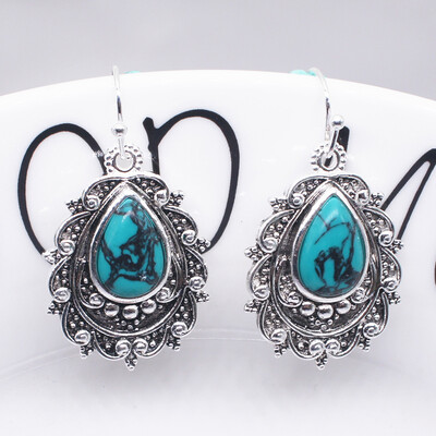 

Women Vintage Faux Turquoise Waterdrop Dangle Hook Earrings Party Jewelry Gift