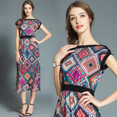 

DFYOP European Station Trend Of Foreign Trade Womens Wear New One Elegant Printed Chiffon Dress