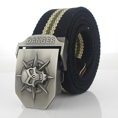 

Skull Alloy Automatic Buckle Mens Belt Personality Mens Belt for Teenager Boy Stripe Canvas Luxury Strap Male Belts 150 160cm