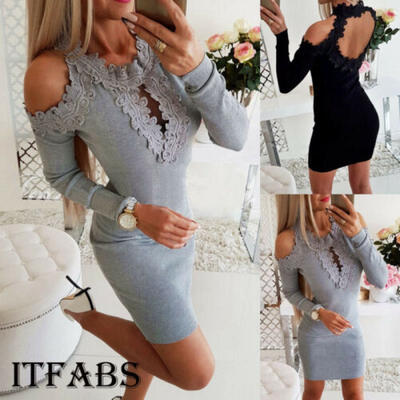 

Fashion Womens Summer Sexy Casual Lace Shoulder Ladies Bodycon Party Dress Beach
