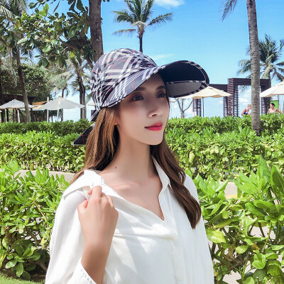 

Spring&summer plaid retractable pull-plate cap baseball cap with outdoor riding hat womens sun protection empty top hat