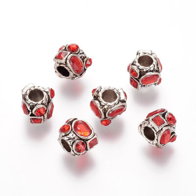

Antique Silver Tone Alloy Resin Rhinestone European Beads Large Hole Column Beads Red 11x95x10mm Hole 45mm