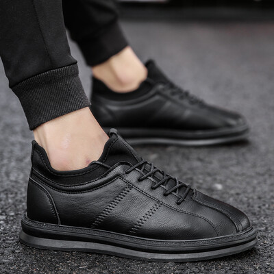 

Black Mens Skate Shoes New Spring Korean Version Baitao Student Leisure English Leather Shoes Climax Shoes