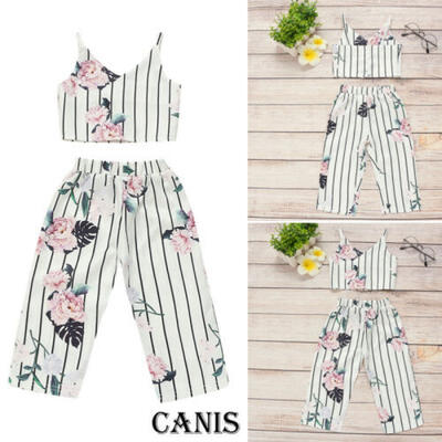 

US Stock Baby Girls Kids Clothes Short Sleeves T-Shirt Pants 2Pcs Outfits Sets