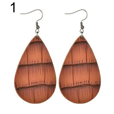 

Fashion Women Faux Embossed Leather Waterdrop Pendant Long Dangle Hook Earrings