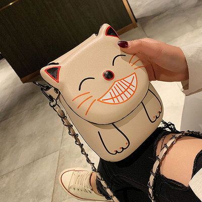 

2019 new cartoon womens bag animal one shoulder bag cute cat slant bag mini bag mobile phone bag